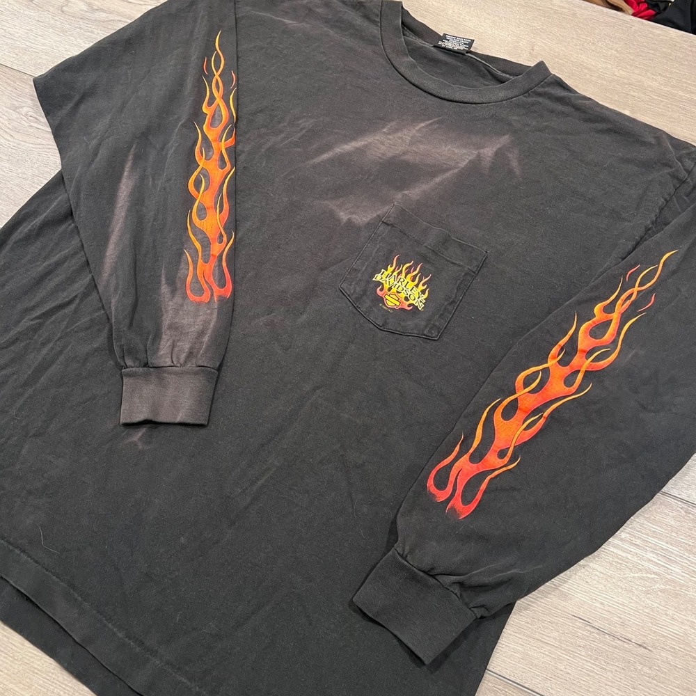 Harley Davidson West Flame Sleeve Long Sleeve Pocket Tee XXL Black USA Made